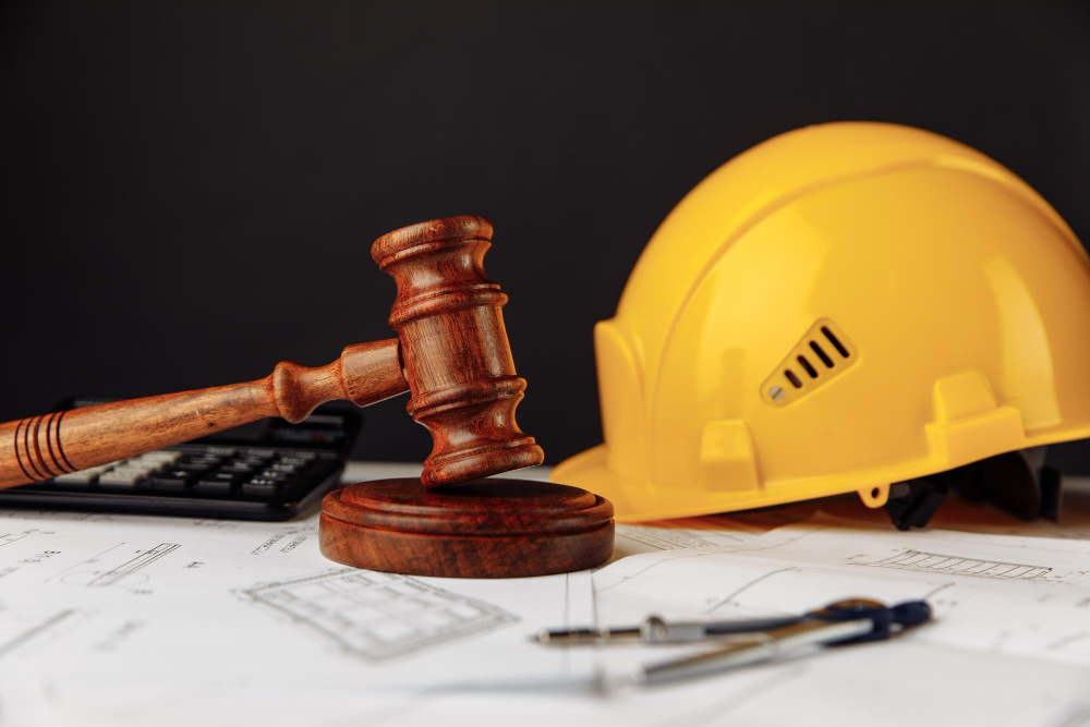 Arbeitsrecht: Holzhammer und Bauhelm auf einem Tisch